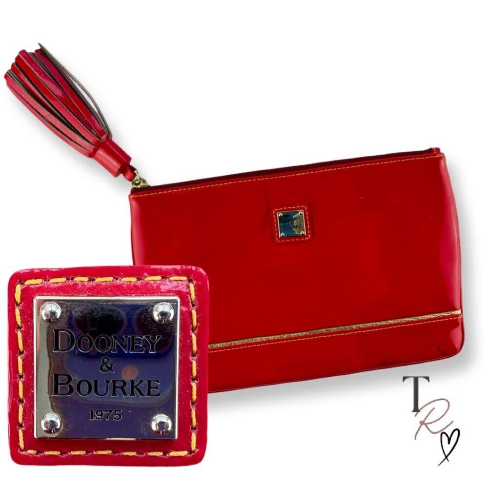 Dooney & Bourke Red Patent Leather Tassel Wristlet Clutch